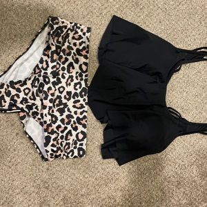 SHEIN bathing suit. Cheetah bottom with black top